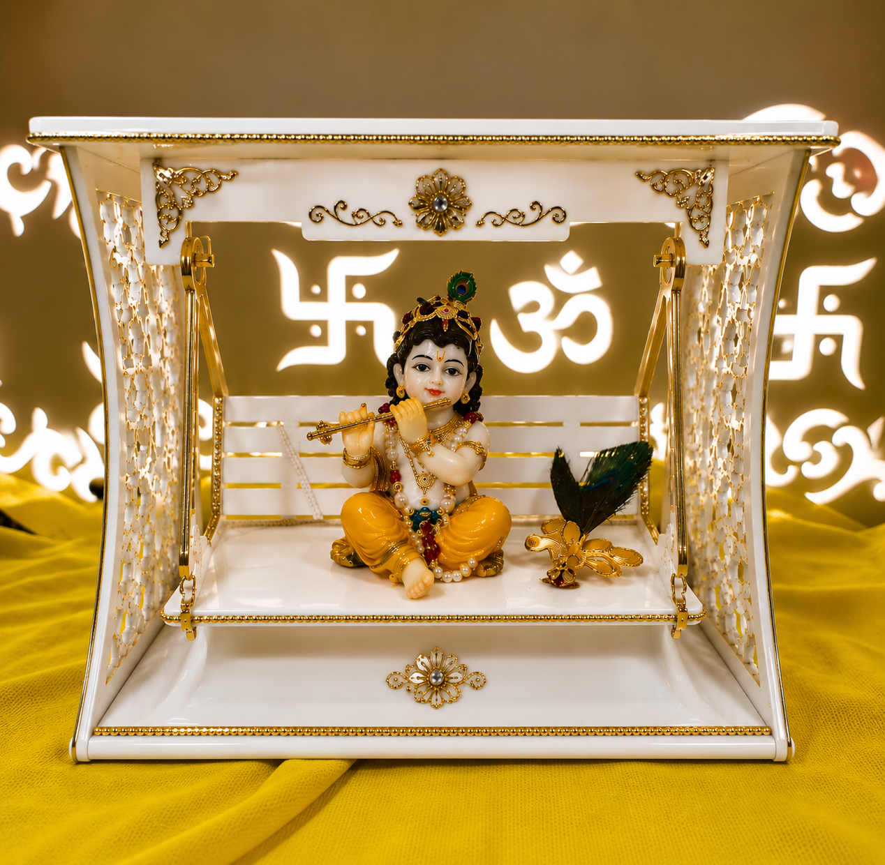 jhula Decorative Krishna Jhula for Laddu Gopal | Premium White Swing Mandir - Image 1